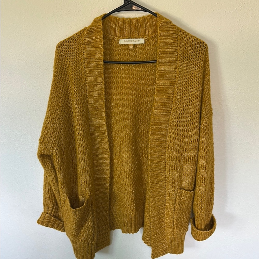 DOWNEAST Yellow Chunky Knit Cardigan Sweater